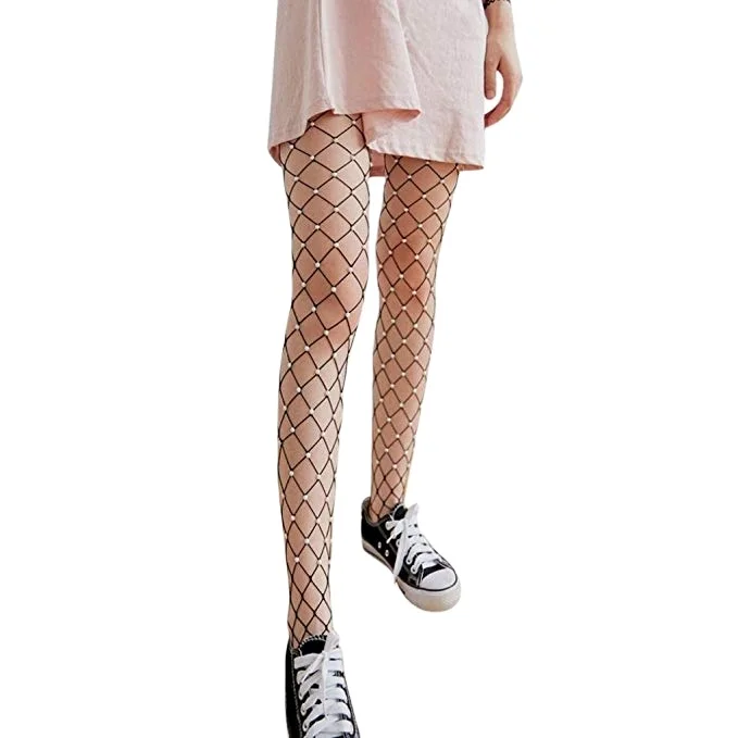 Manufacturer Fishnet Lady Lace Top Mesh High Thigh Stockings Tights Pantyhose Long Socks With Pearl