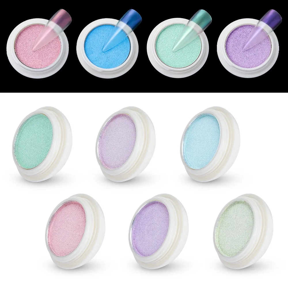 9 Colors Iridescence Solid Powder Nail Metallic Glitter Aurora Mirror Nail Chrome Powders