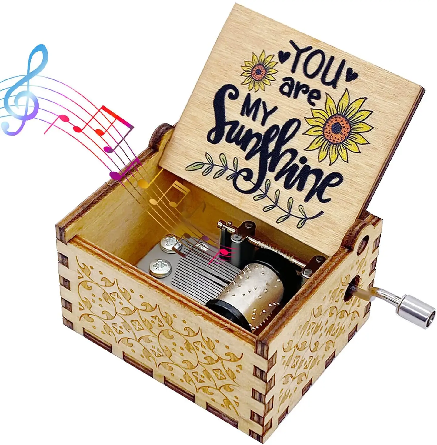 Hand Crank Laser Engraved Classical Diy Wooden Music Box You Are My Sunshine