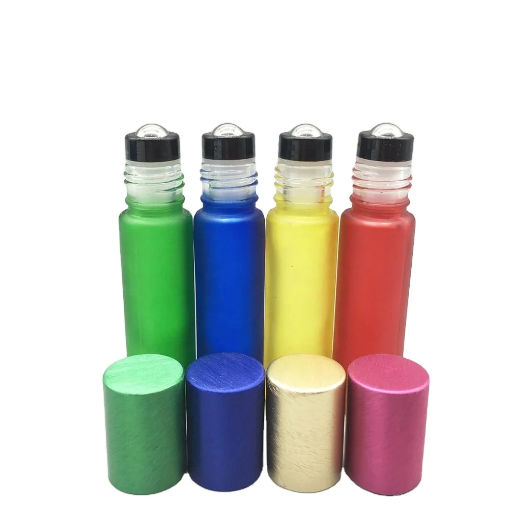 5ml 10ml painted color thick glass roller bottle with new roller top and metal brush lid