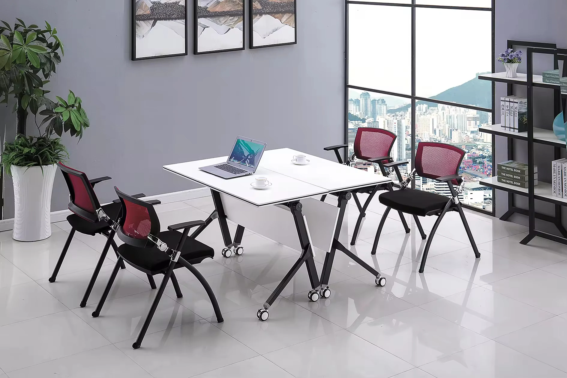 Aluminum alloy computer desk with wheels furniture office movable table rotatable training desk folding table