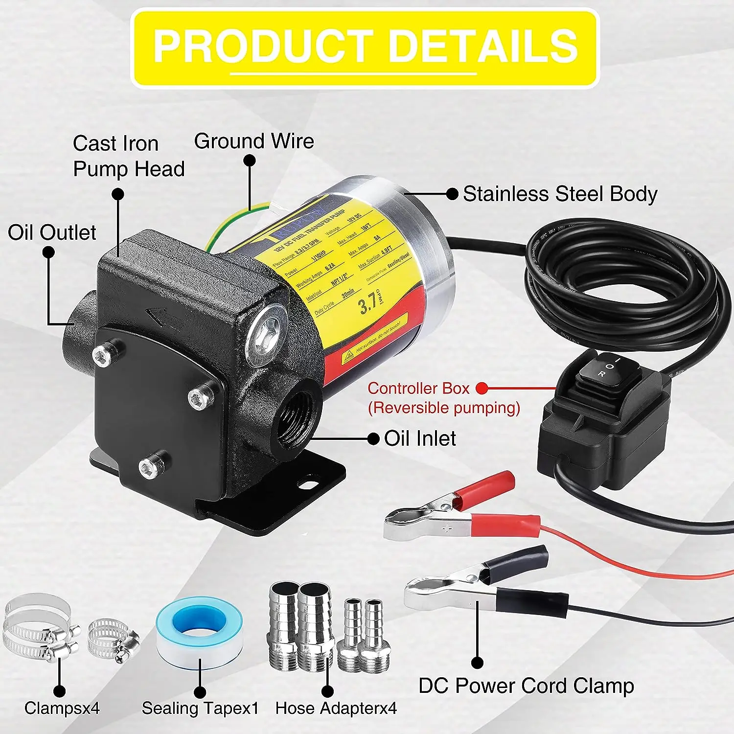 DC 12V New Portable Automatic Self-priming Gasoline Fuel Oil Transfer Pump with Reversible Pumping for Gasoline Diesel Kerosene
