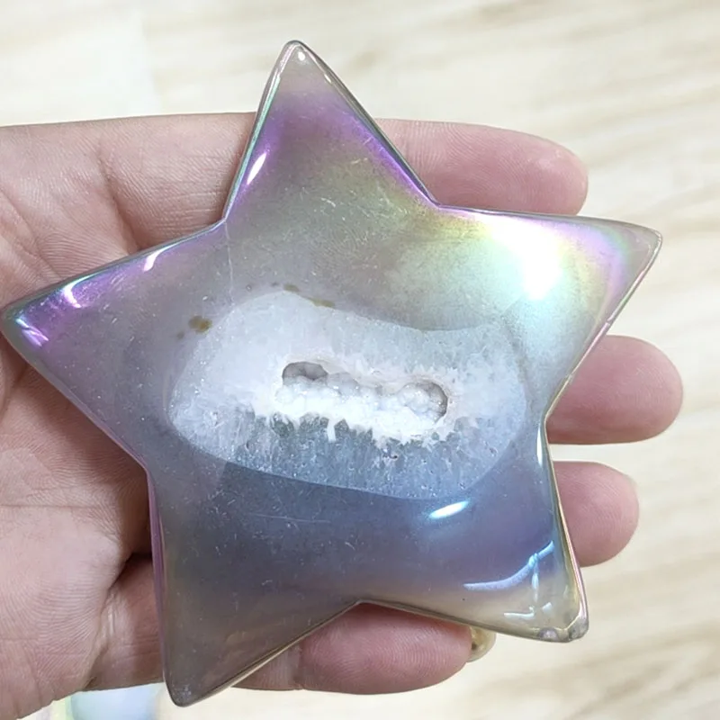 High quality nature agate geode angel aura carving crafts star crystal stone healing for home decoration