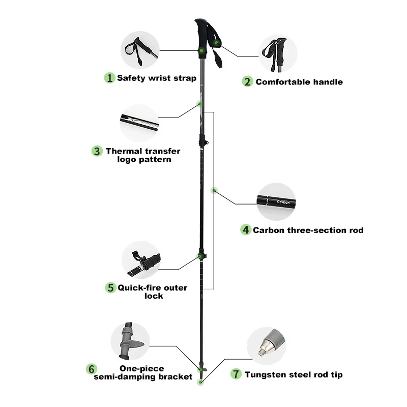 Outdoor carbon hiking poles Ultra-light portable walking sticks Retractable carbon fiber walking sticks