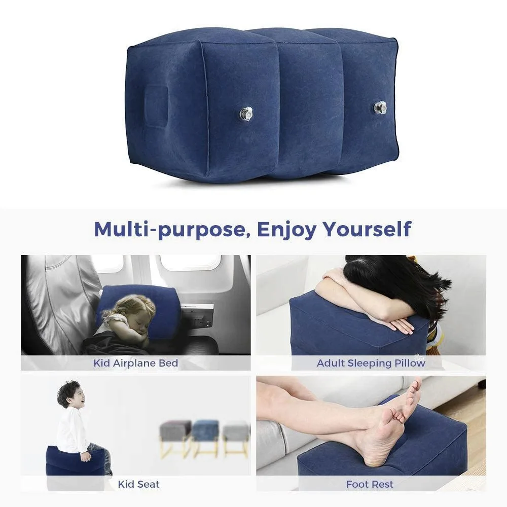 Hot Adjustable Height Cushions Kids Adults Office Home Airplane Travel Inflatable Foot Rest Pillow for Travel