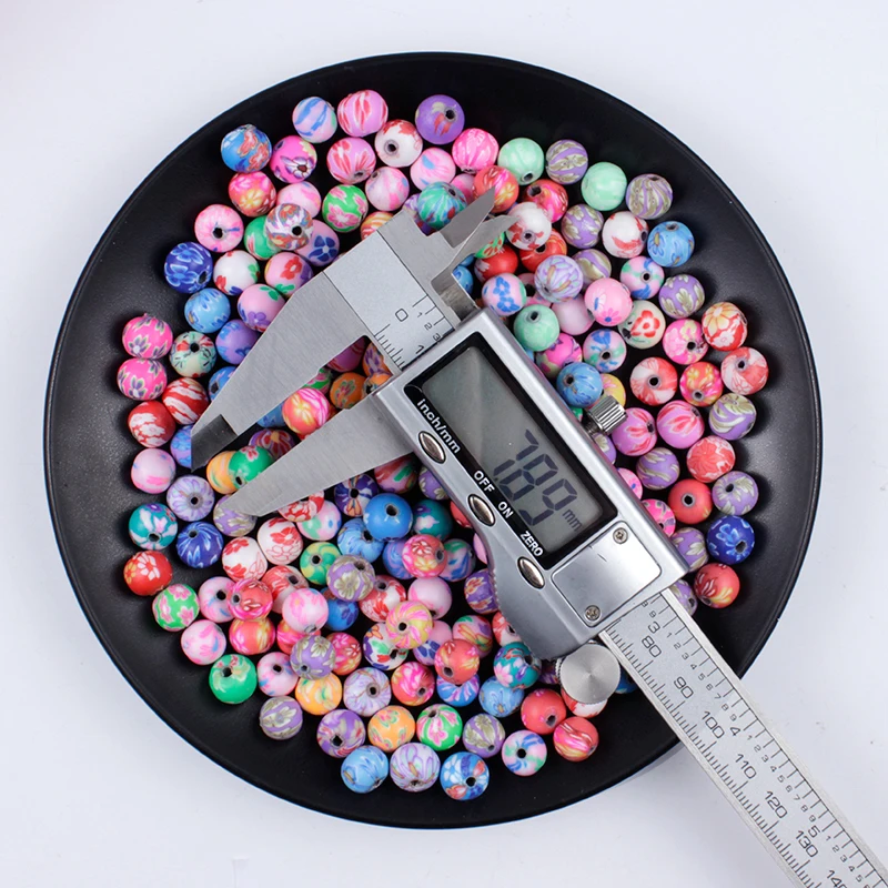 
50Pcs/Bag 8mm Polymer Clay Flower Pattern Printing Beads Round Loose Beads Random Mix Colors for Make Jewelry Wholesale 