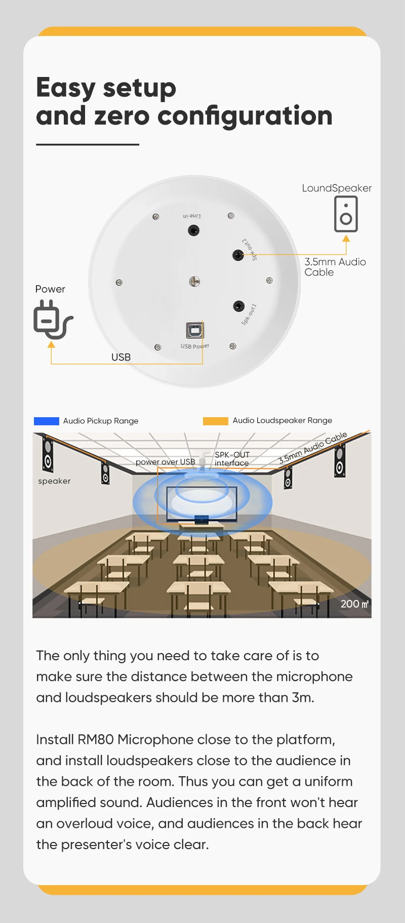 Rocware Innovative RM80 Black Technology Hand Free Speech Ceiling Digital Array Microphone For Sound Reinforecement