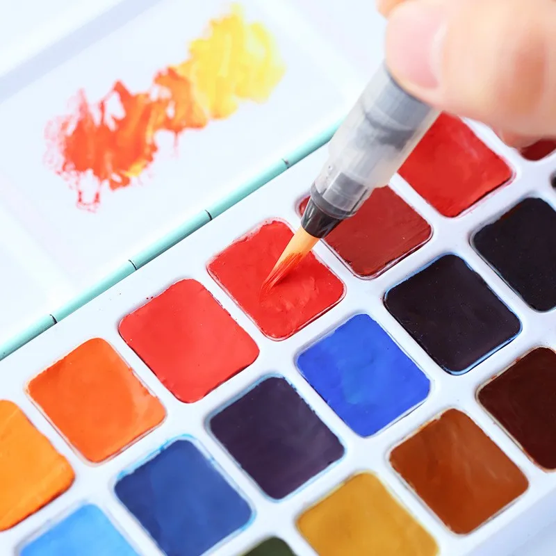 24 color solid watercolor pigment set for beginners, easy to use and easy to color