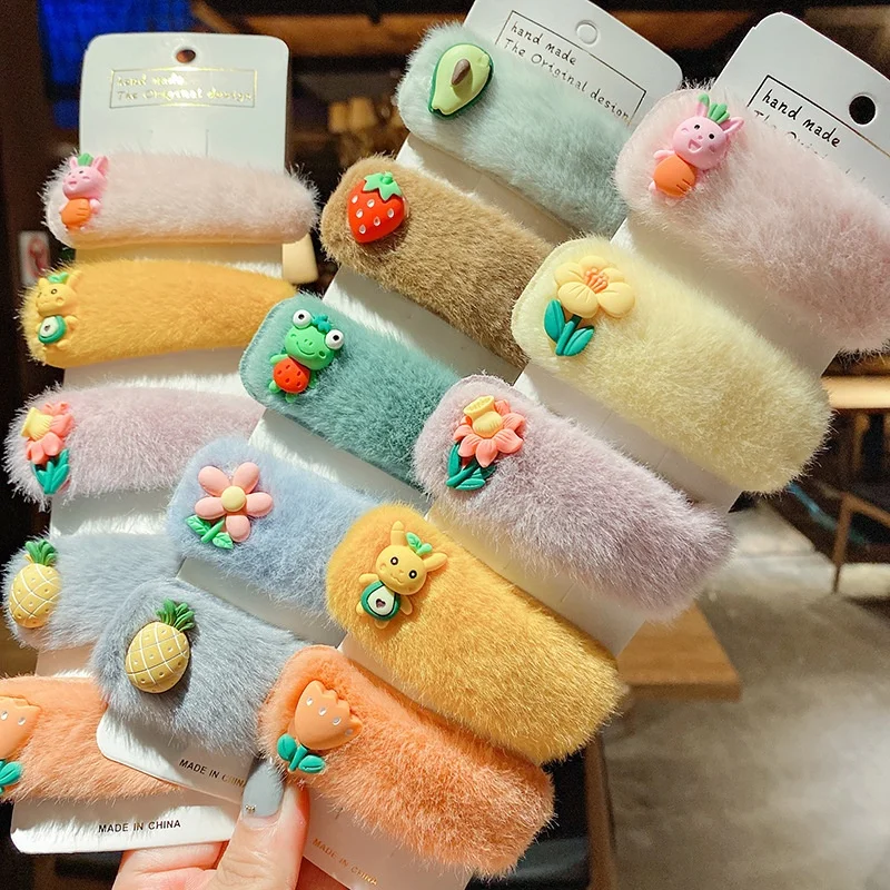 Wholesale girl Hair Accessories Fashion Faux Fur Plush Hair Clip Barrettes Headwear Bobby Hairpins