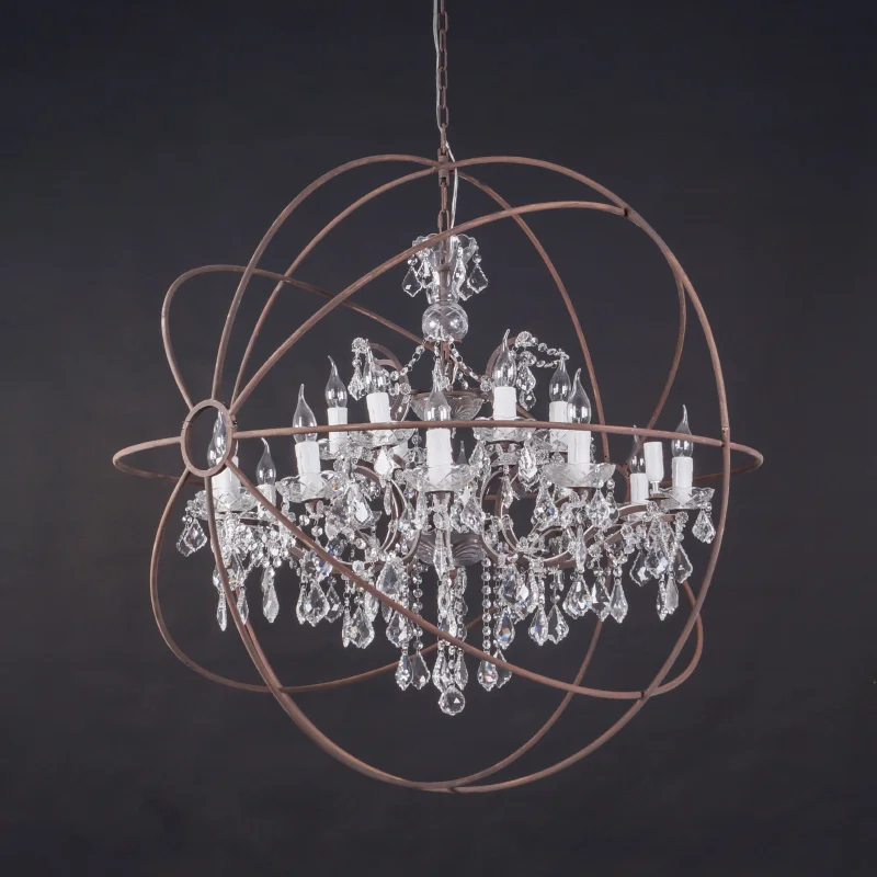vintage rust design light manufacturer retro iron Globe pendant lamp decorative crystal chandelier