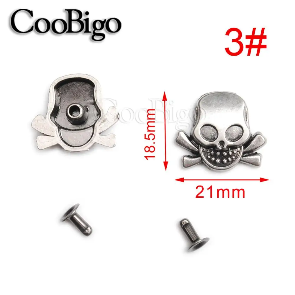 100sets/Pack Metal Spike Studs Rivets Vintage Rivet Leather Bag Belt Bracelet Shoes Garment Sewing DIY Accessories Pirate Skull
