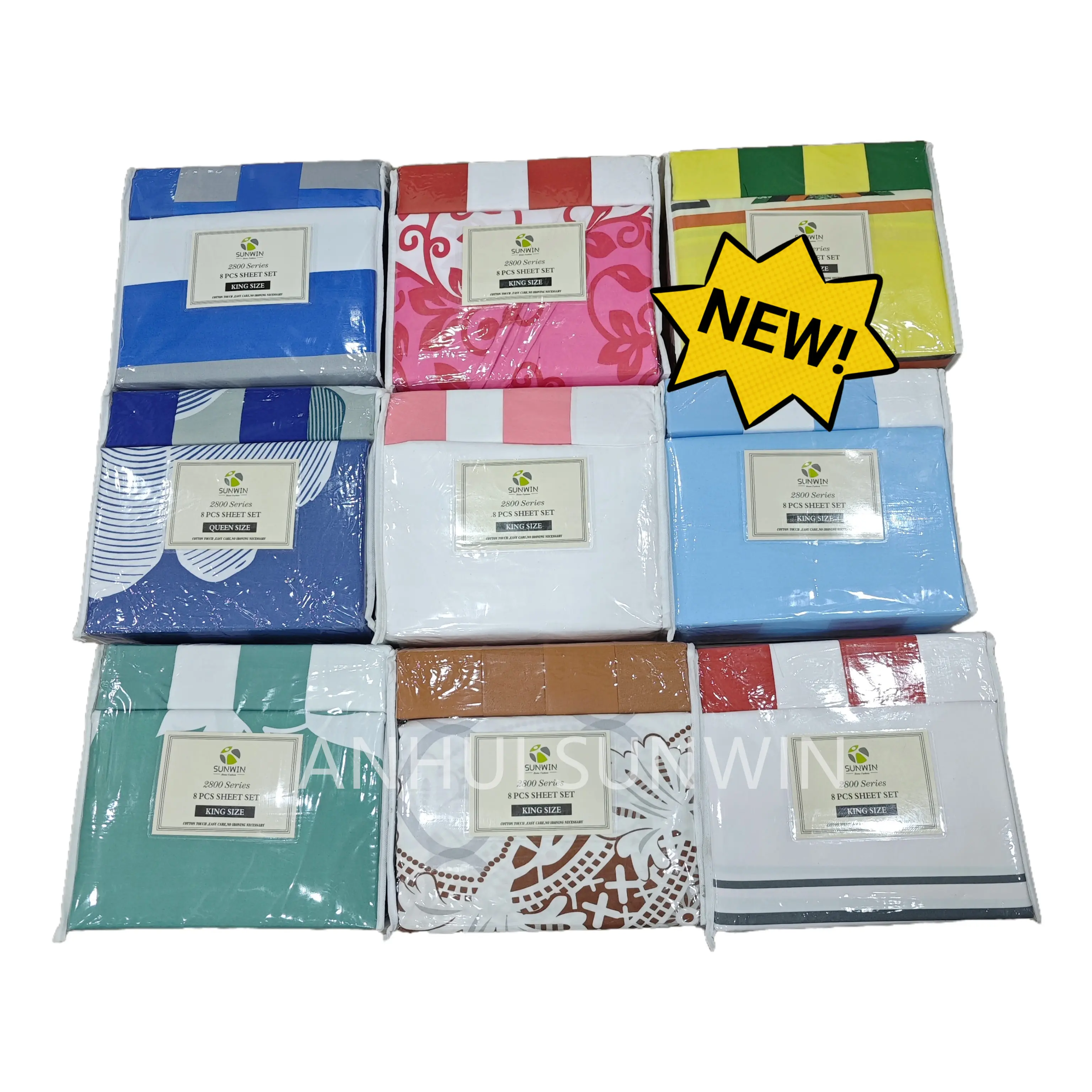 American Style cal king size 2800 series bedding sheet set 8 pieces bed sheet set match curtain stripe bedding sheet