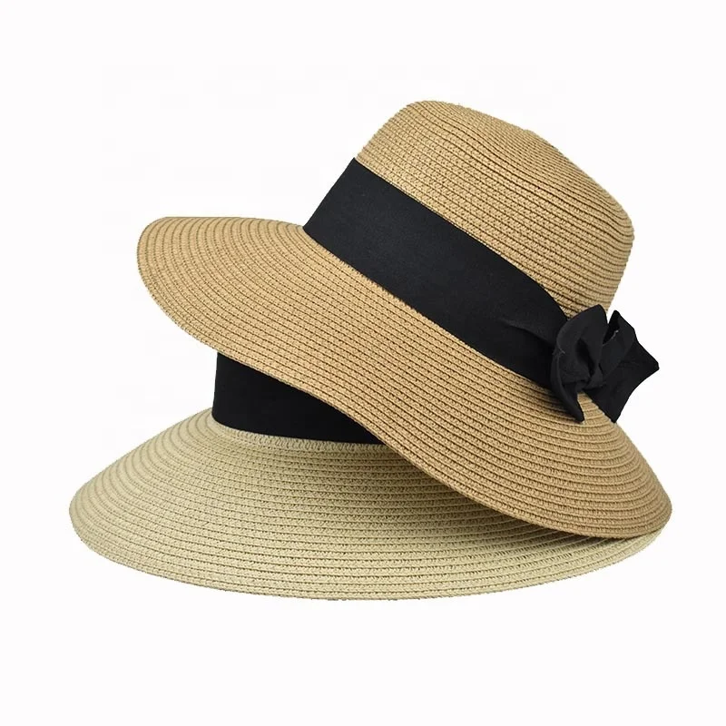 Hot sale Summer raffia straw boater hat Beach Hats Lady Flat Gorras with scarf bowknot