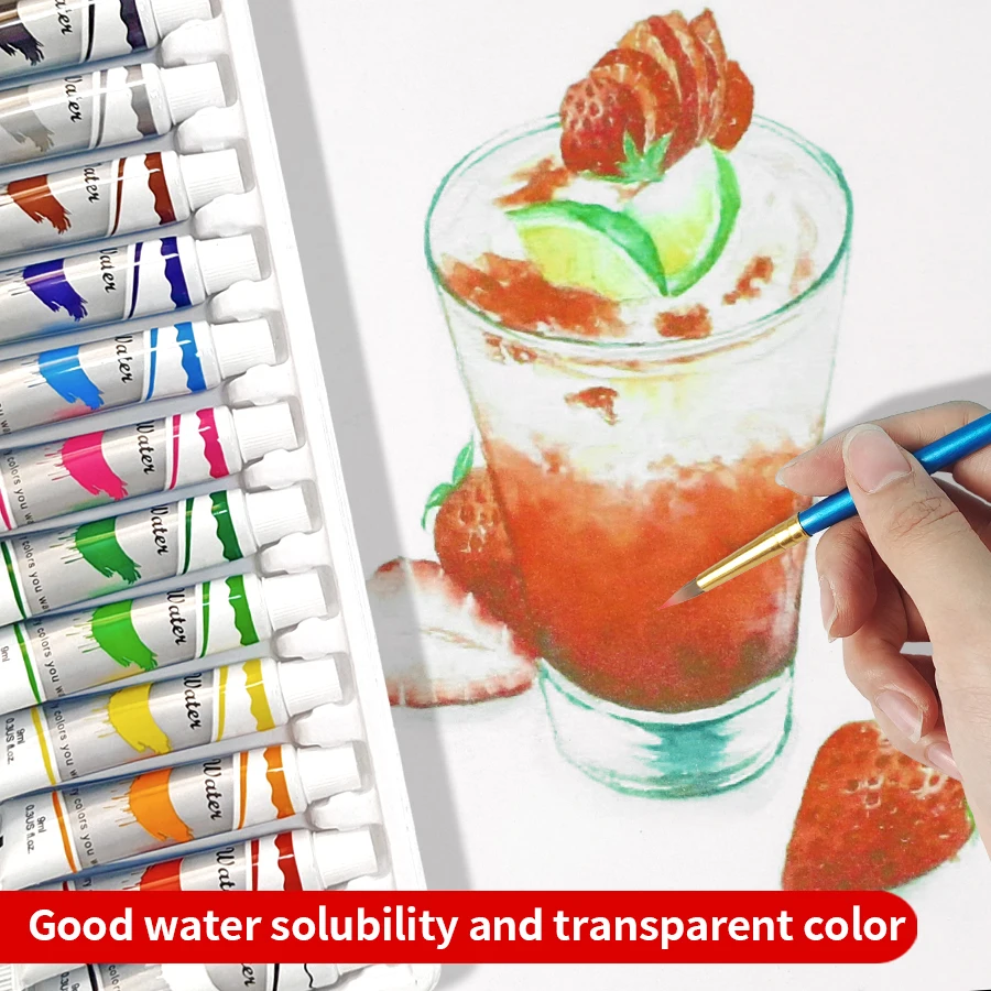 Hot selling professional 12 color 9ml hose watercolor paint set for children art painting DIY watercolor paint set