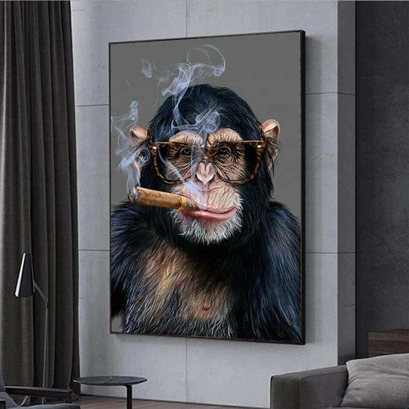 Abstract Smoking Monkey and Gorilla Canvas Painting Posters and Prints Street Art Animal Wall Art Pictures