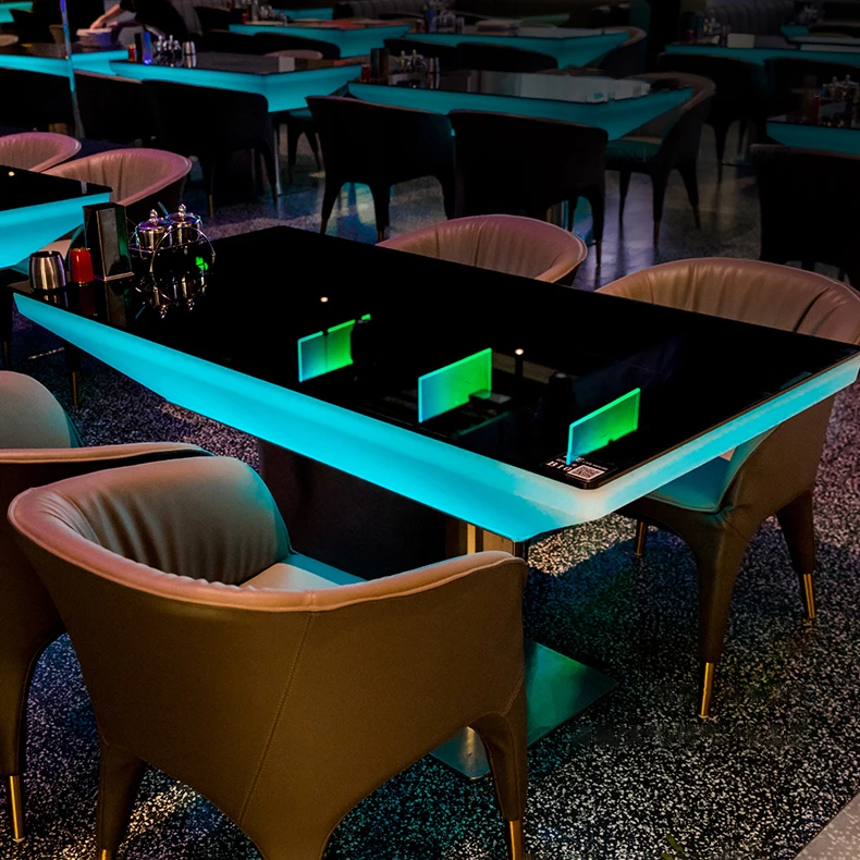 PE Plastic bar Furniture Coffee Table with Metal Base Frame and LED Light Inside for Indoor and Outdoor