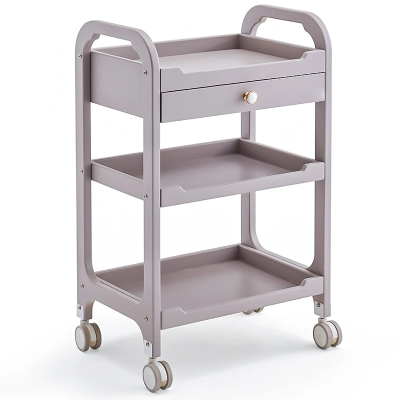 Three Tier Beauty Salon Trolley Beauty Salon Home Makeup Tattoo Locker with Drawers Salon Rolling Storage Trolley