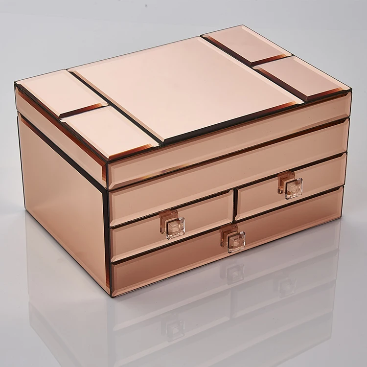Customized handmade decorative mirror jewelry box glass rose gold jewellery box