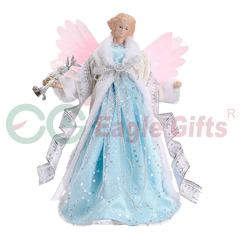 EAGLEGIFTS Custom Christmas Tree Topper Angel Nordic Design Modern Fancy Luxury Red Golden Christmas Tree Topper with Led Light