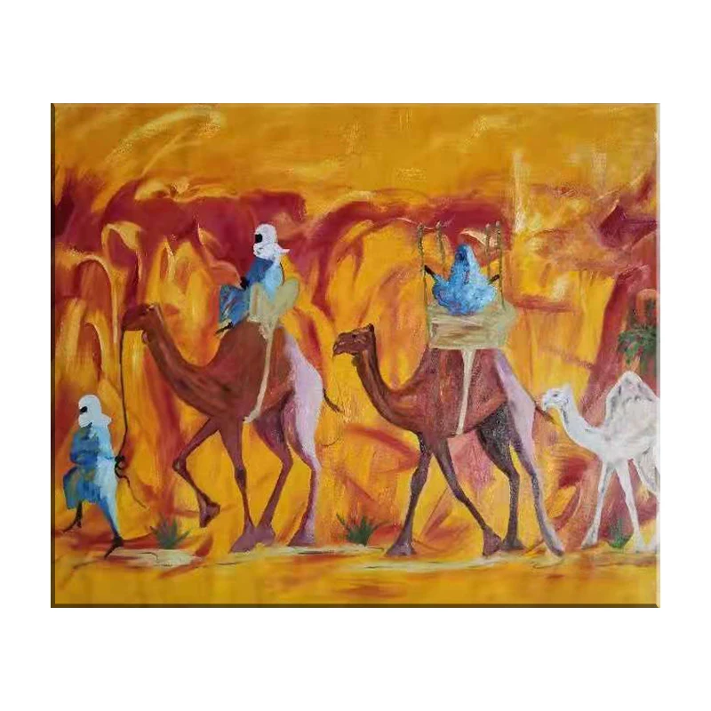 Custom Design Handmade Artworks Middle East Modern Muslim Decorative Desert and Camel Canvas Wall Art Islam Oil