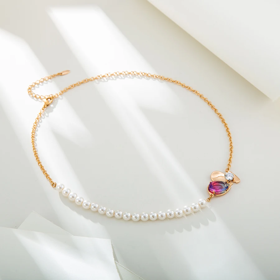 X000463460 Xuping jewelry pearl african custom ladies gold jewelry Spliced pearl chain heart pendant necklace
