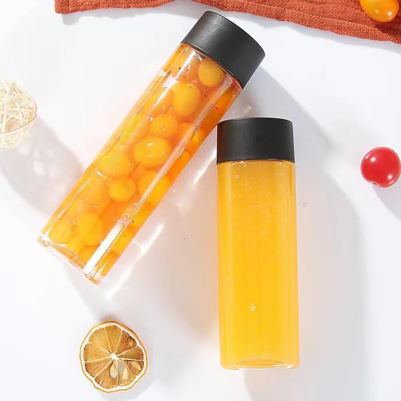 China Factory PET Plastic Juice Bottles With Lids 300 400 500ml Empty PET Bottle For Bubble Milk tea Drinks