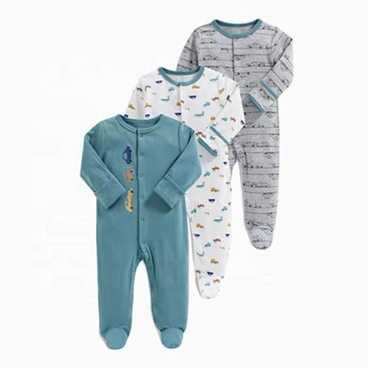The New 3 pack toddler clothing Sleepsuit Cartoon print Long sleeve Buttons sleepwear Newborn baby boy pajamas set