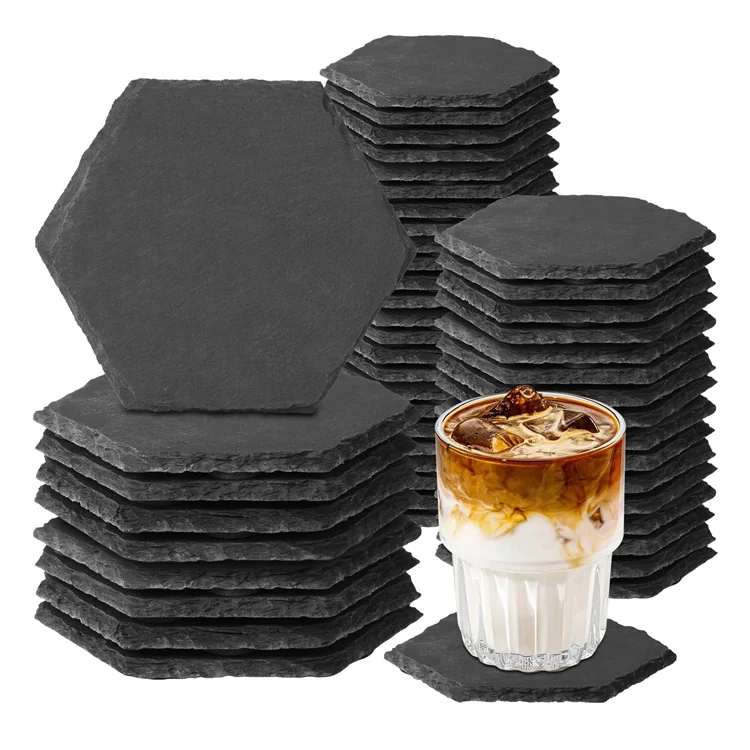Factory Direct Custom Fashion Slate Coasters Square Black Slate Rock Heart Shaped Engraved Hexagon Coaster For Glass