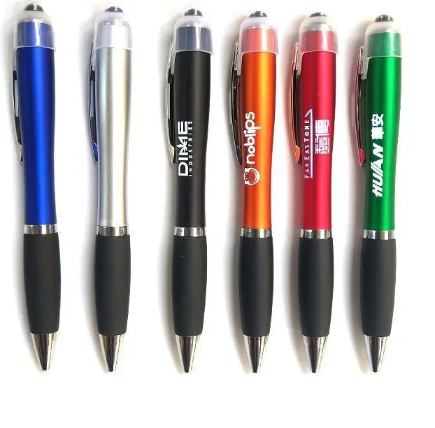Stylo promotional pen laser enhraved logo custom led light up pens with stylus with custom light logo