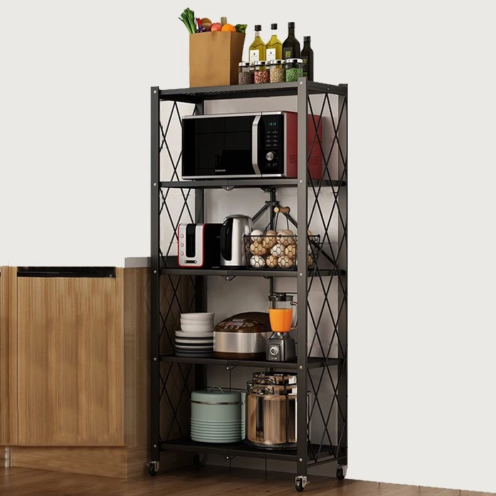 floor-standing multi-layer Installation-free kitchen folding shelf microwave oven storage multifunctional kitchen shelf rack