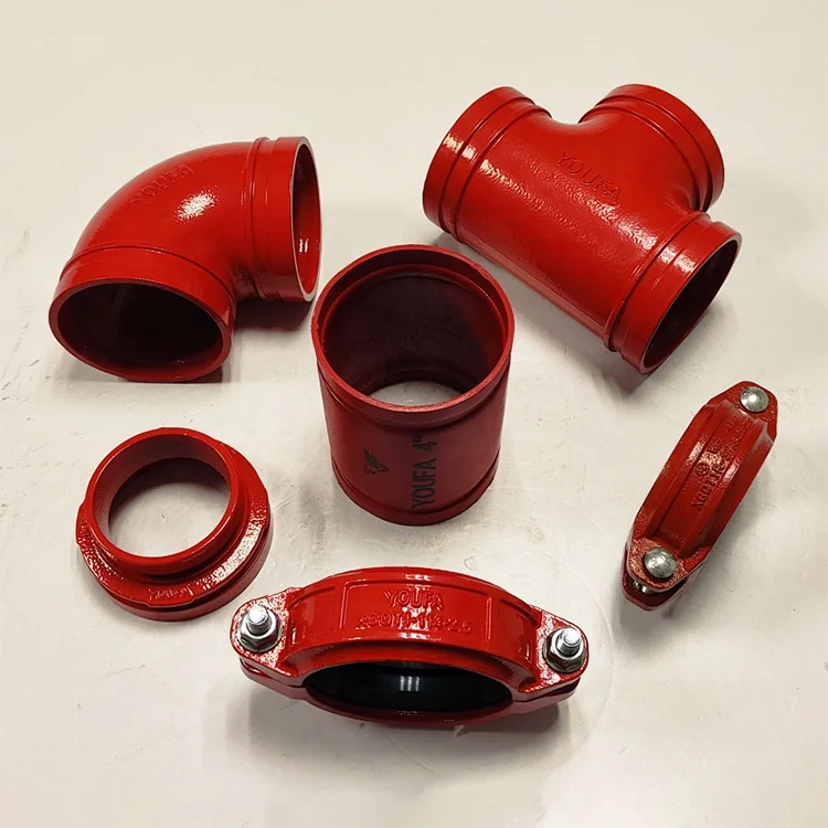 UL FM Approved Red Coated Grooved Tee Elbow Union Reducer Cross Flexible coupling Fire Sprinkler fittings