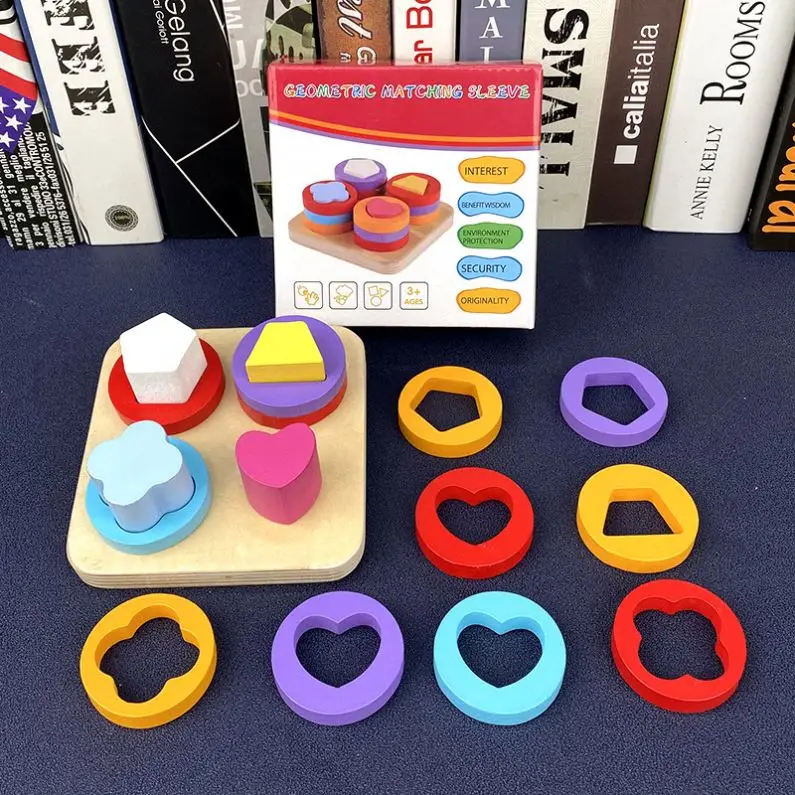 Factory Price Toddler Wooden Blocks Toy Geometric Shape Matching Column Kids Wooden Montessori Educational Toy