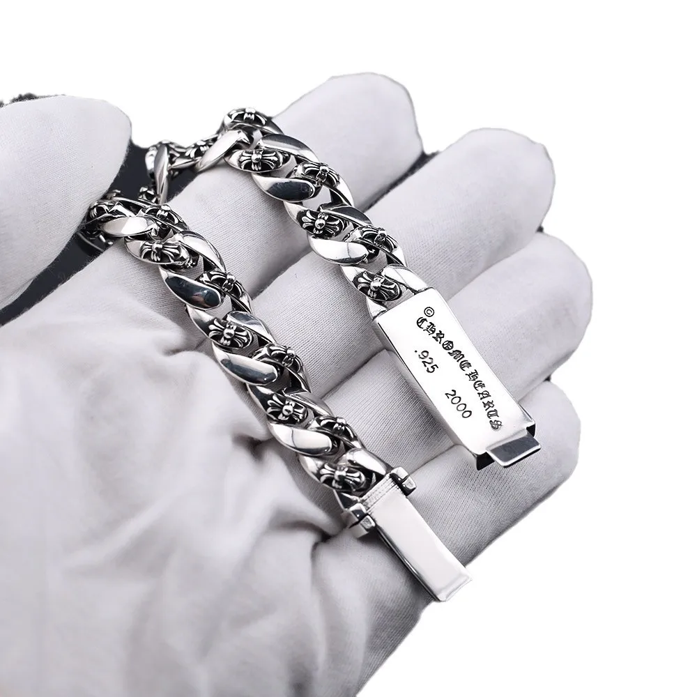 chrome Cross heart jewelry Thai Silver Dressed Wide Version Domineering Trend Hip Hop Punk Cross Flower Couple Bracelet for man