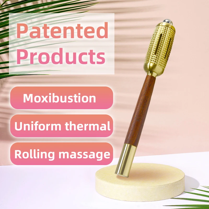 Factory custom metal wooden portable moxibustion box waist back massage moxa stick magnetic beads roller moxa stick