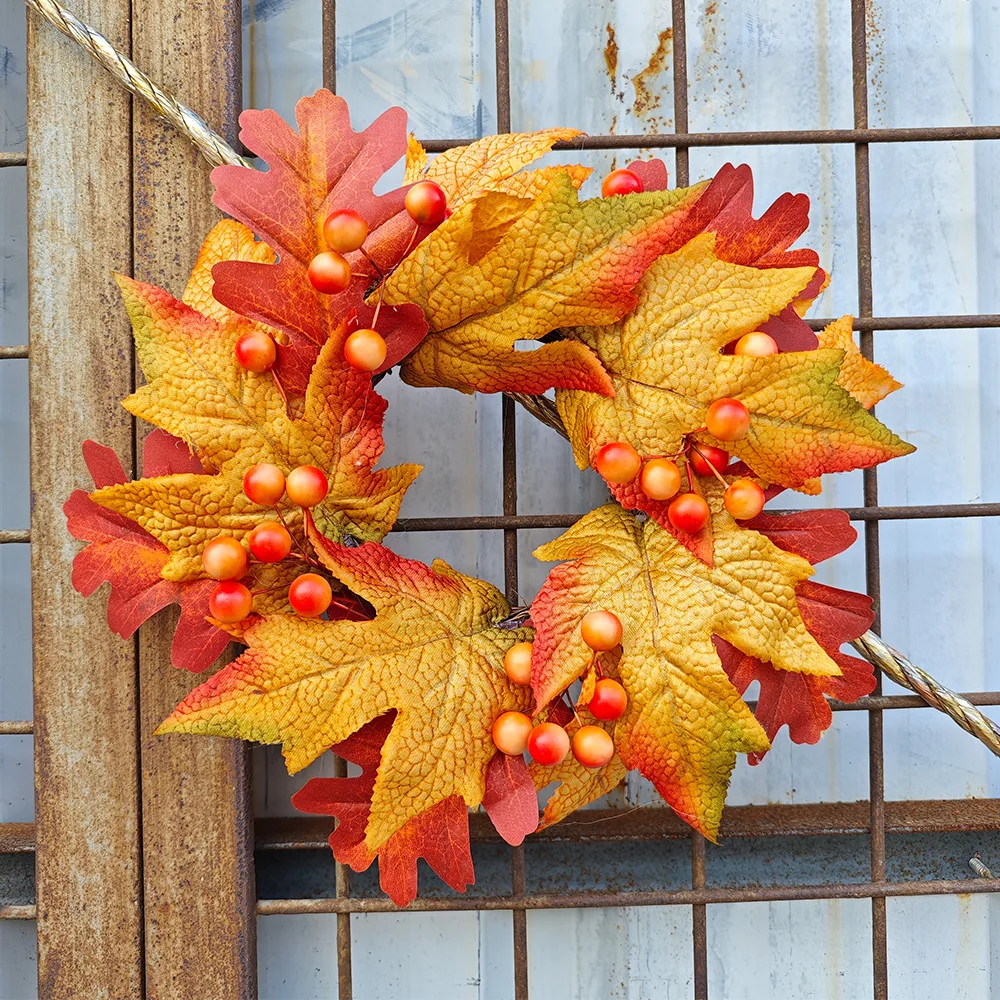 Thanksgiving Harvest Festival Maple Leaf candlestick rattan Circle Autumn Color Maple Leaf Autumn decoration mini wreath 30CM