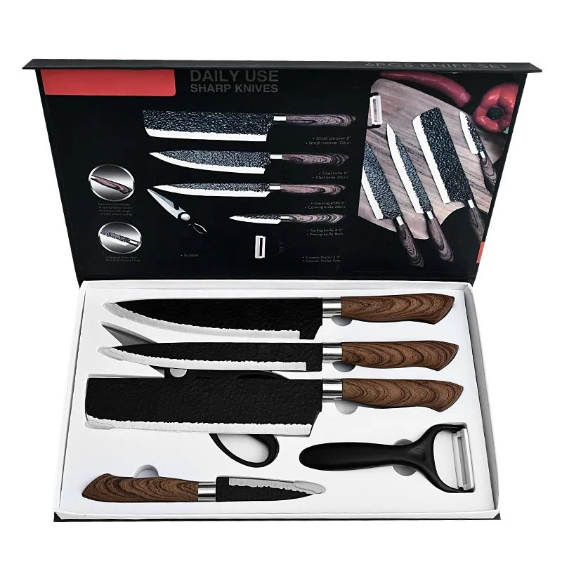 Hot Selling 6pcs Kitchen Knife Set with Peeler Scissors High Carbon Stainless Steel Design Kitchen Knives Accessories