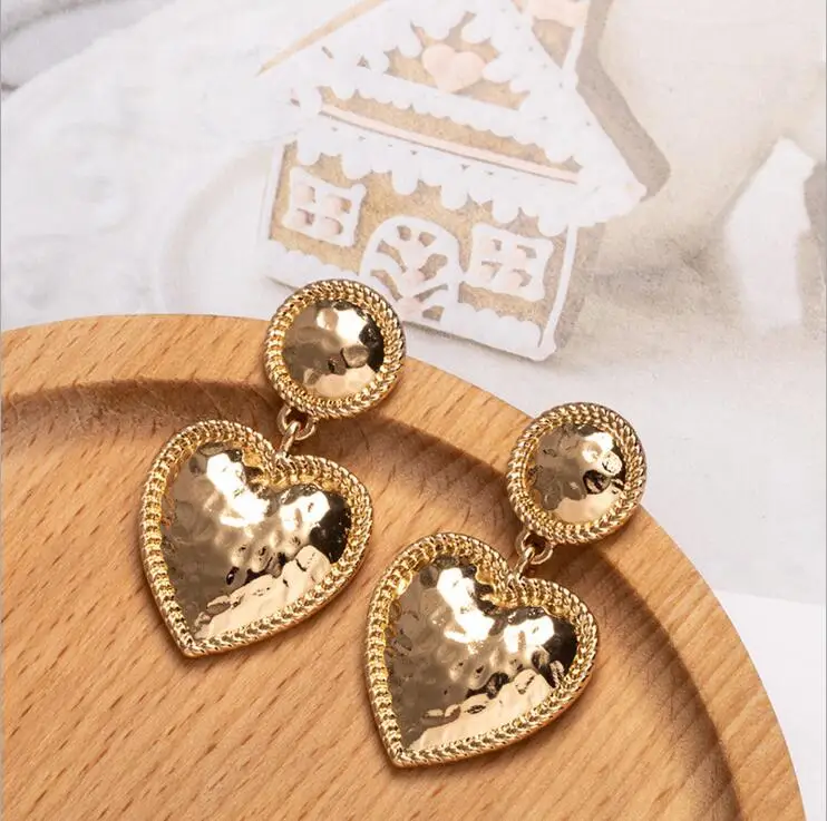 wholesale gold metal earrings jewelry big heart drop statement earrings
