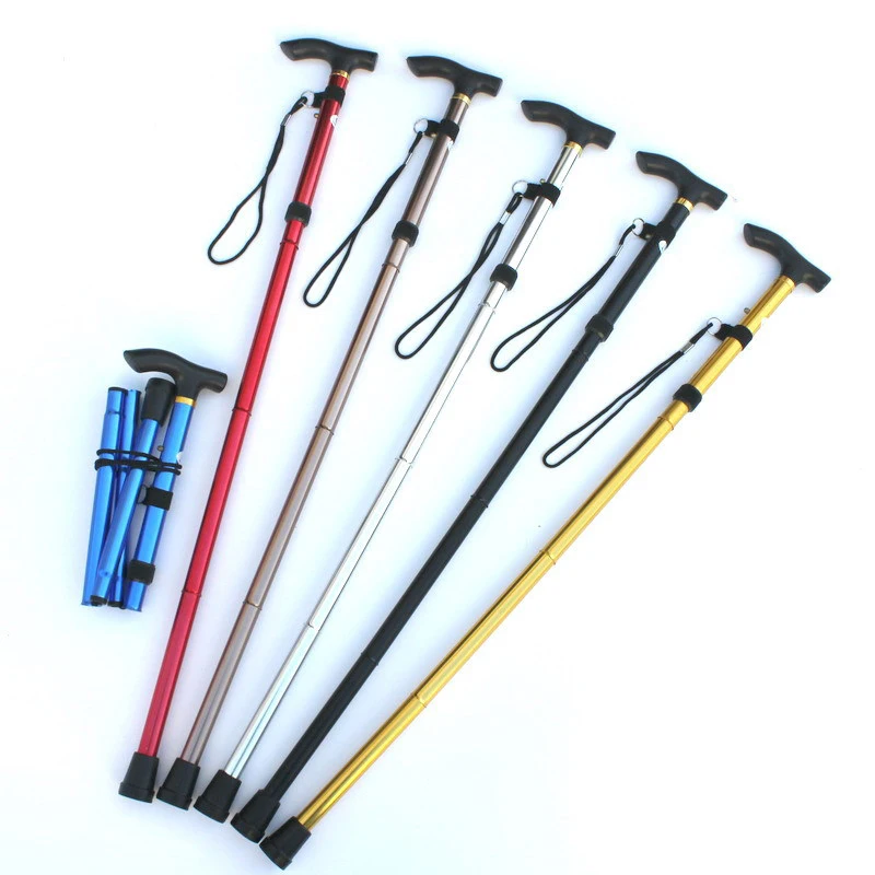Wholesale High Quality Adjustable Aluminium Walking Stick Retractable Telescopic Hiking Stick Rubber Tip Folding Cane Outdoor