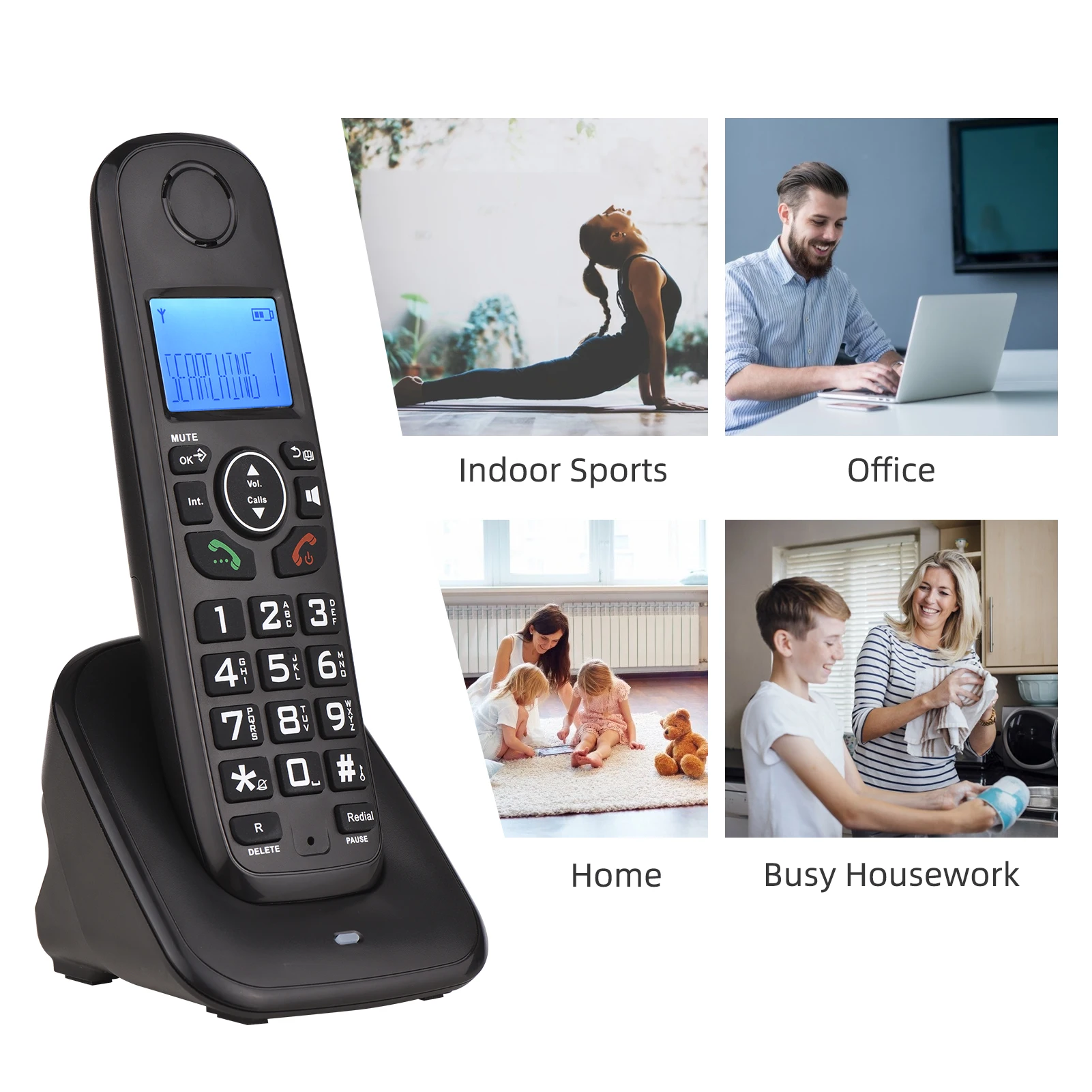 DECT6.0 расширяемый беспроводной телефонной системы с 3 линии Caller ID телефон для офиса Поддержка 5 телефонов
