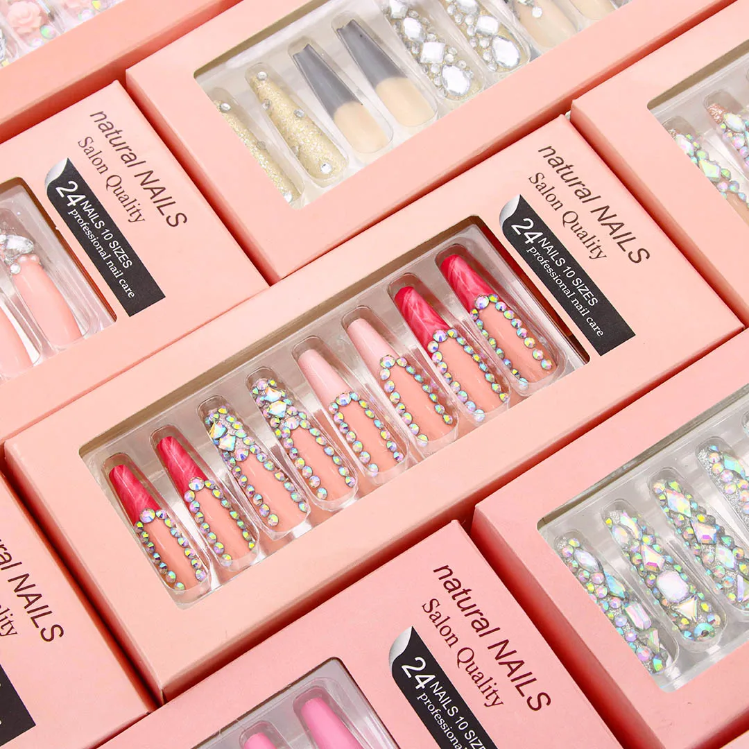 Bling Nail Tips Full Cover Custom Gel Press On Nails Long Ballerina  Shining Stars Artificial Fingernails