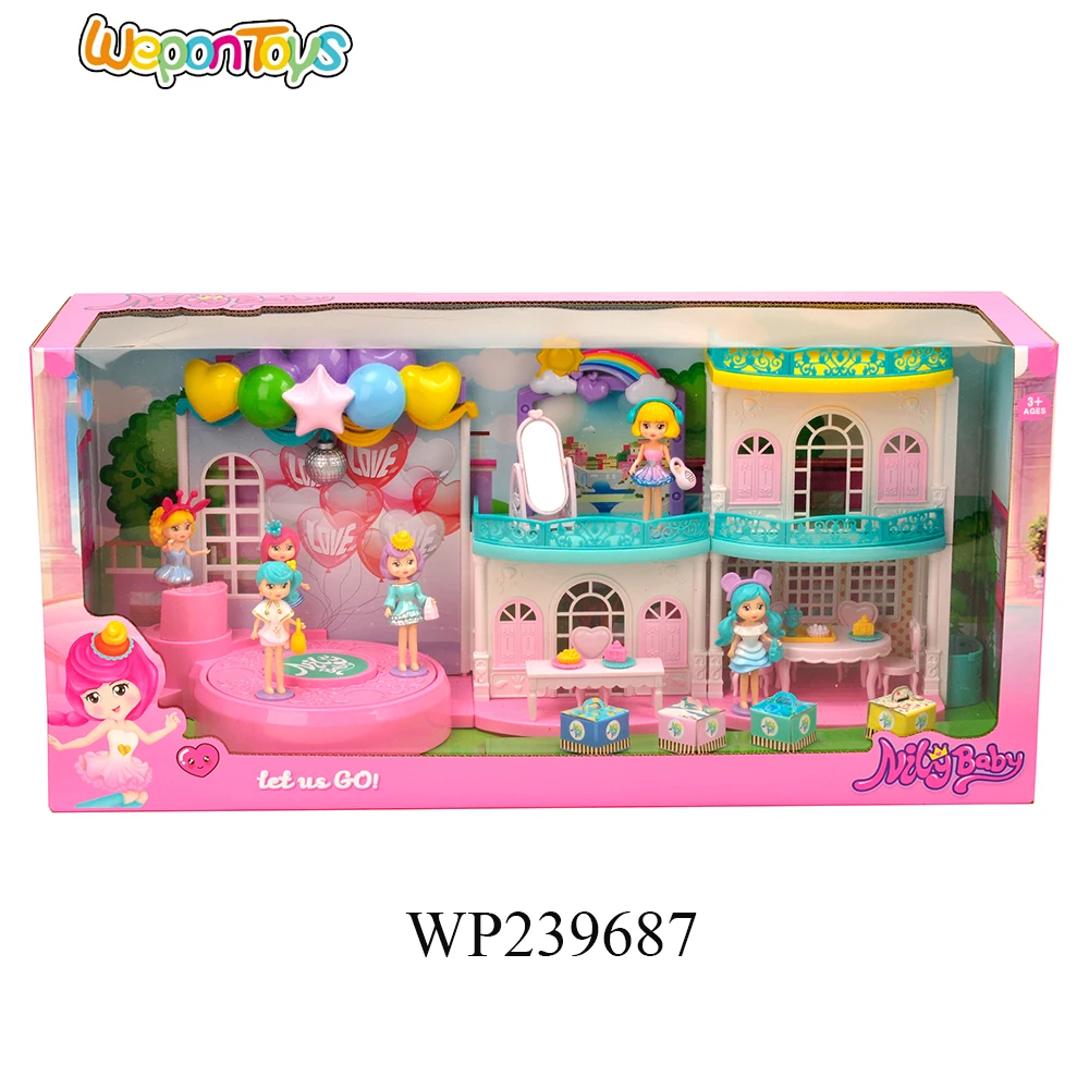 new style girls play toy dream villa doll figures plastic doll house villa for sale