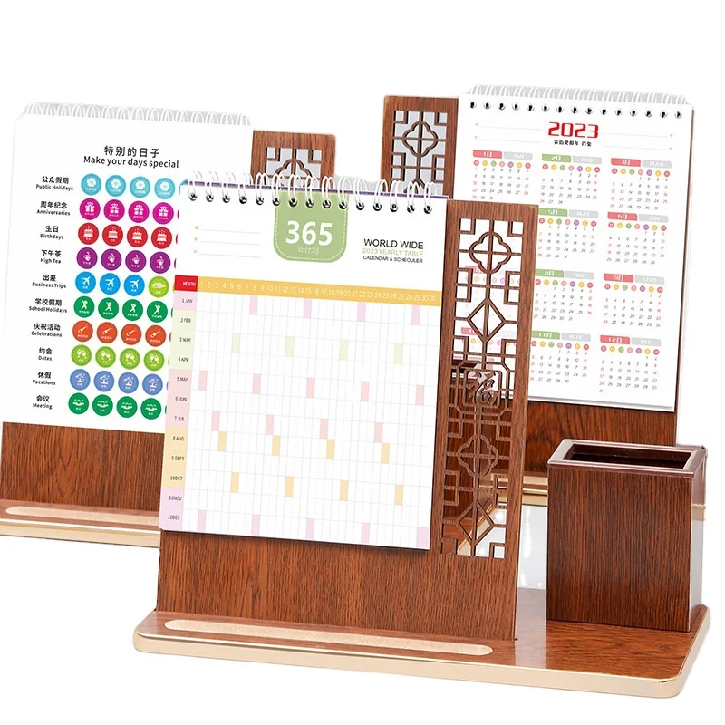 New Stand Blocks 2024 Vintage Metal Perpetual Flip Customized Wooden Desk Calendar Good Price