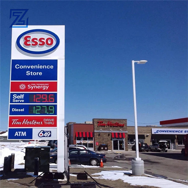 Custom Illuminated Outdoor Display Electric Petrol Fuel Station Digital Pylon Led Gas Price Sign