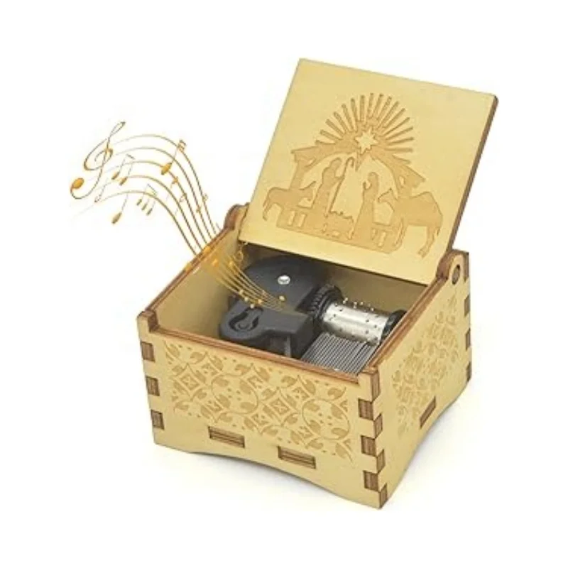 Custom Made Handmade Amazing Grace Music Box Wind Up Mechanism Antique Carved Musical Box Crafts