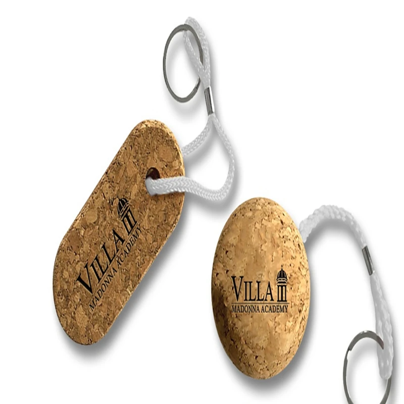 Oval Customization Floating Cork Keychain Holder Cork Wood Keyrings Engraving Logo For Promotion
