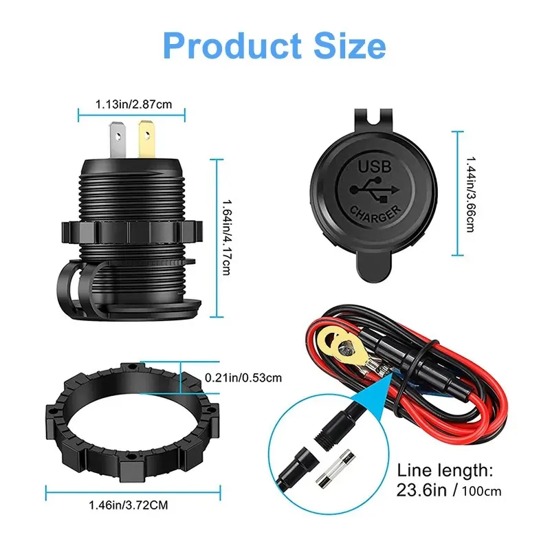 12V 24V Waterproof with LED Dual USB Charger Socket Power Outlet 2.1A & 1.0A for Car Motorcycle Marine Mobile Power USB Female