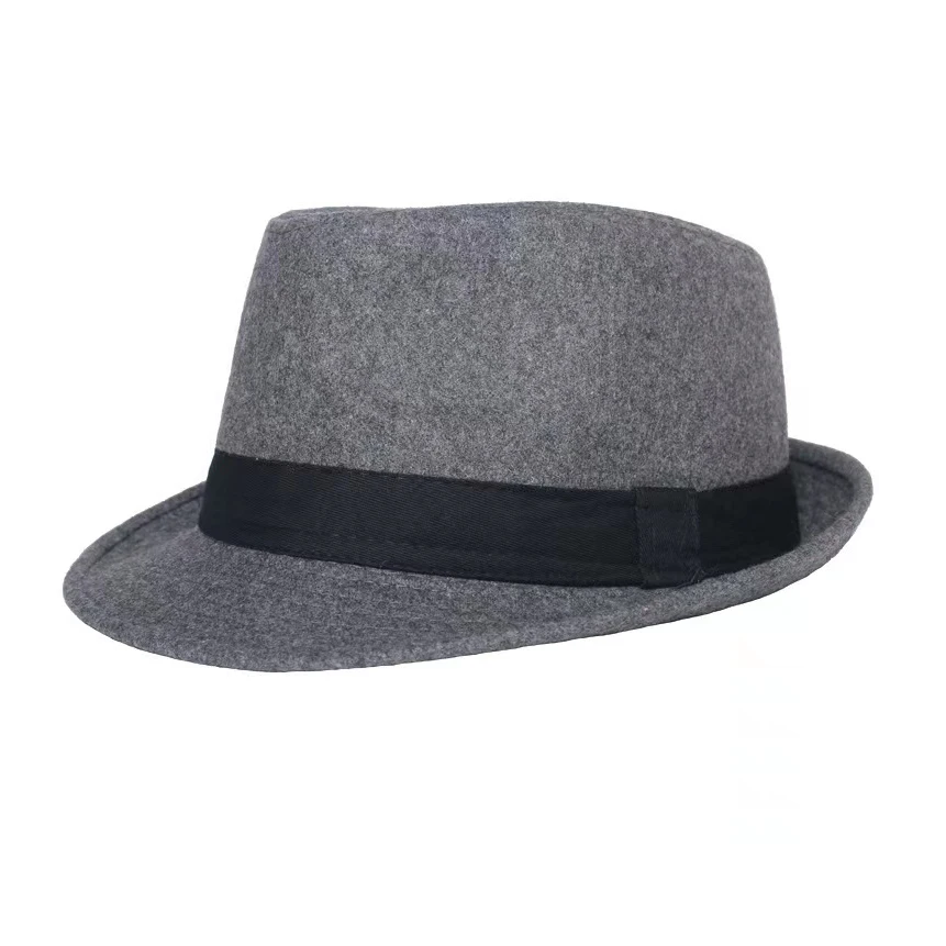 High Quality Custom Logo Men Winter Caps Brim Gentleman Hats Solid Color Fedora Hat