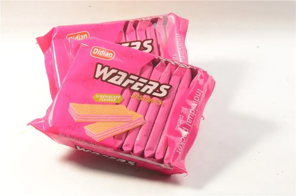 Wholesale Cheese Wafer Biscuits Crispy Rectangular Snacks Cream Chocolate Fruit Hazelnut Flavors Box Packaging Halal Approved