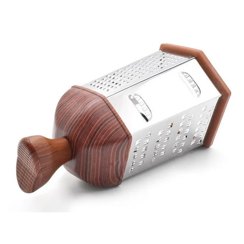 Kitchen Wood grain covered with heart-shaped Cheese 6 Sides Stainless Steel Grater For Vegetable