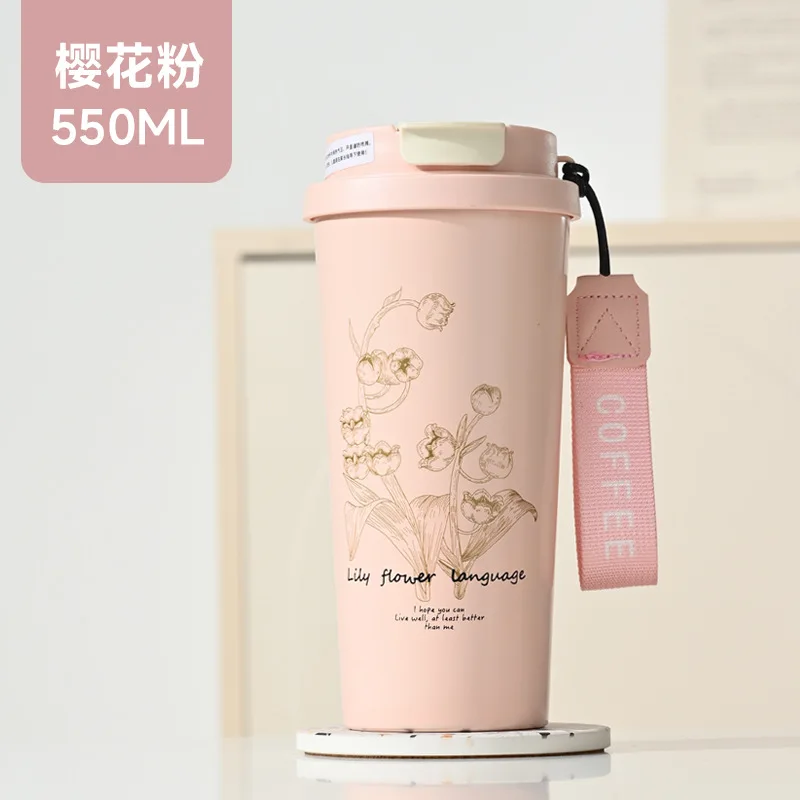 550ml coffee mug stainless steel thermal water bottle with straw cover 316 steel drink cup office mug large capacity leakproof